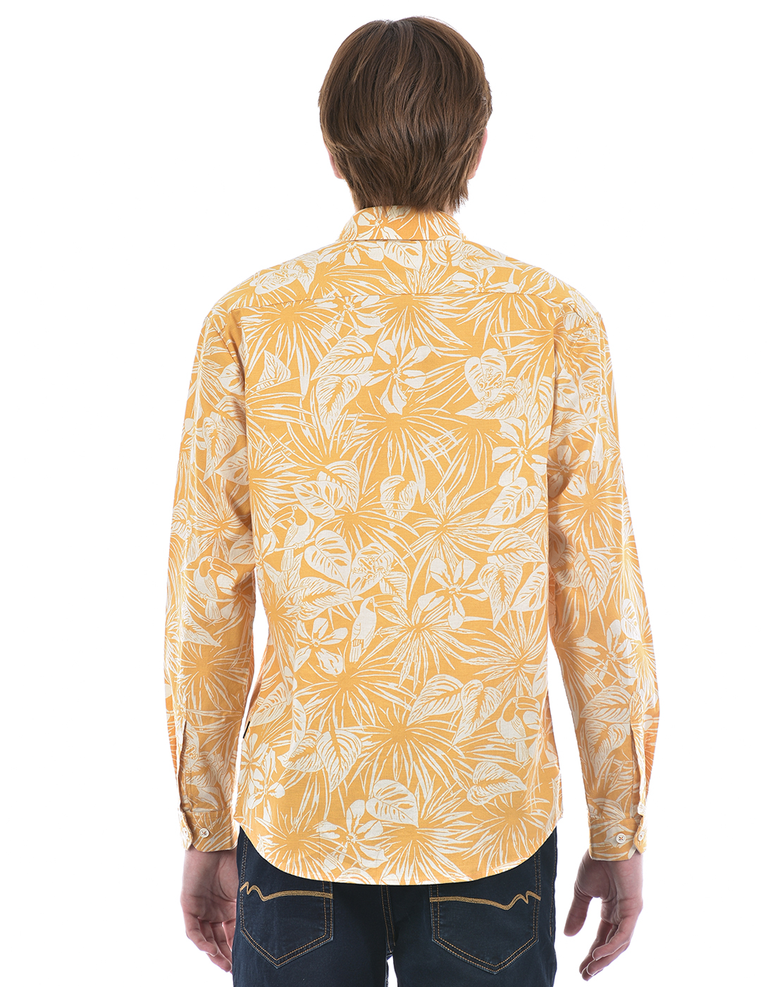 Numero Uno Men Floral Print Yellow Shirt